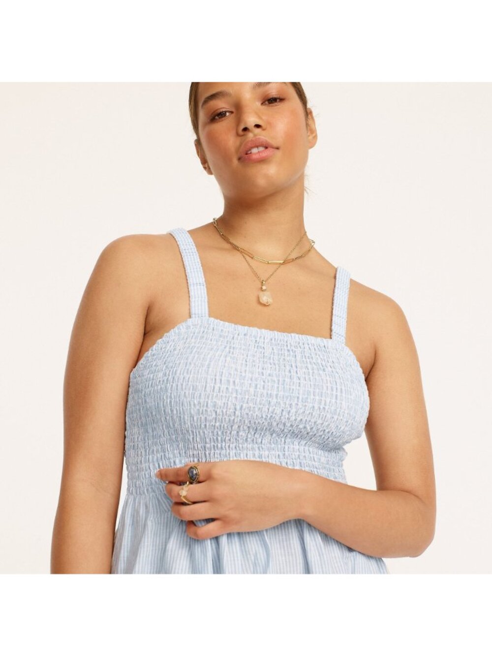 🆕J CREW Smocked Beach Dress Blue Stripe Cotton X-Small #BF192 - Picture 3 of 10